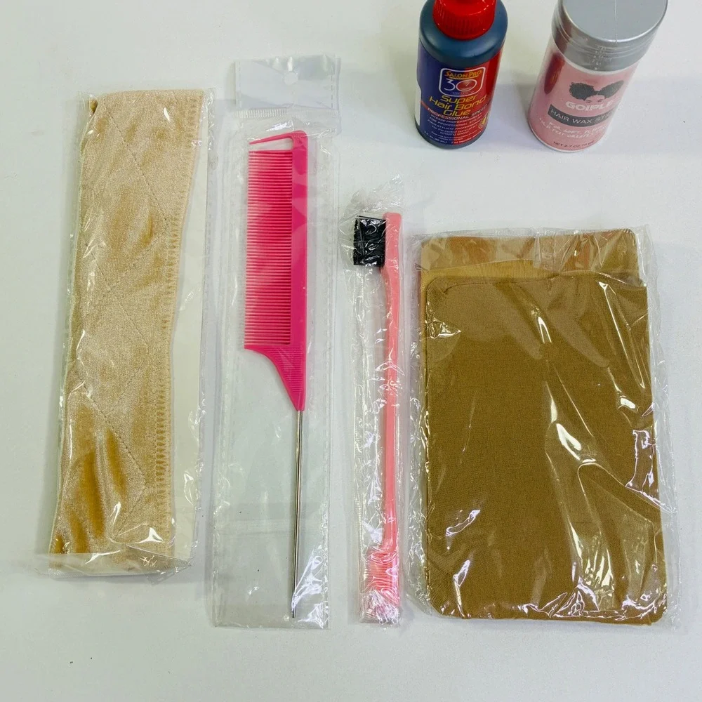 Salon Pro Hair Bond Glue Goiple Wax Stick Wig Grip Edge Brush Comb Kit 6pc Set
